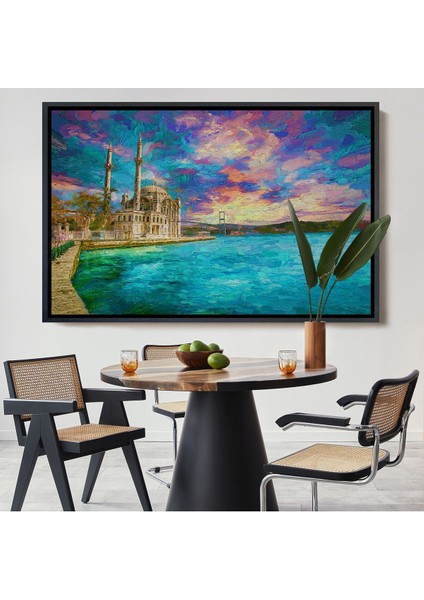 Çerçeveli Fırça Darbeleri Ile Soyut Yağlıboya Görünüm Dekoratif Kanvas Duvar TABLOSU-3760