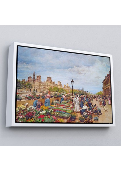 Çerçeveli Pariste Ortaçağ Çiçek Pazarı TABLOSU-6624