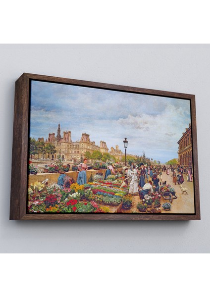Çerçeveli Pariste Ortaçağ Çiçek Pazarı TABLOSU-6624 fiyatları