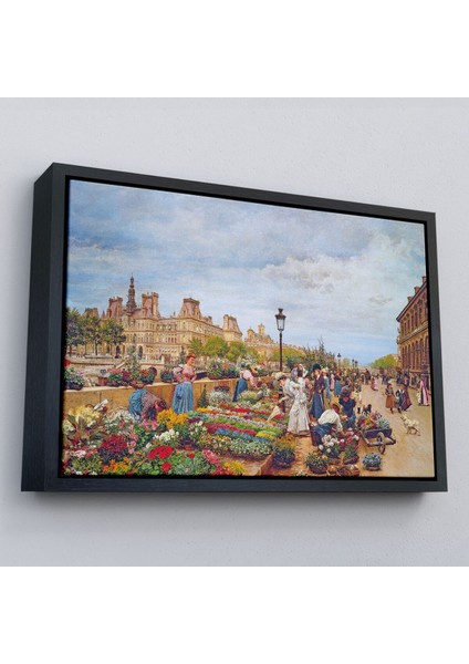 Çerçeveli Pariste Ortaçağ Çiçek Pazarı TABLOSU-6624 fırsatları