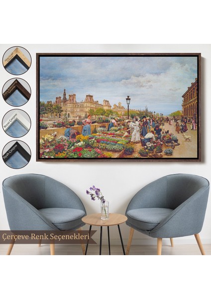 Çerçeveli Pariste Ortaçağ Çiçek Pazarı TABLOSU-6624