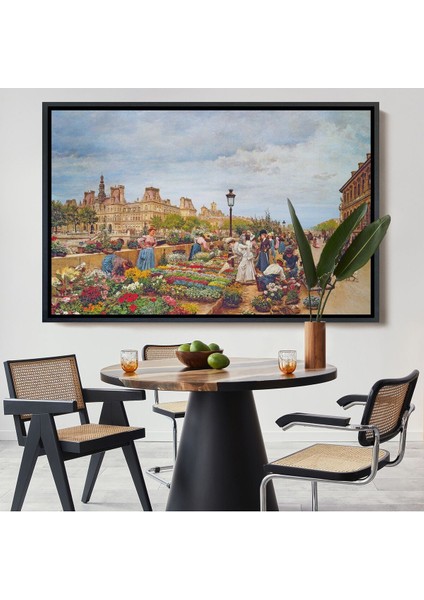 Çerçeveli Pariste Ortaçağ Çiçek Pazarı TABLOSU-6624
