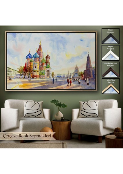 Çerçeveli Kremlin ve Kızıl Meydan Aziz Basil Katedrali Moskova TABLO-3559