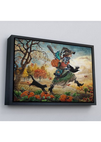 Çerçeveli Cadı ve Kedisi Cadılar Bayramı Helloven Duvar Tablosu -6648 fırsatları