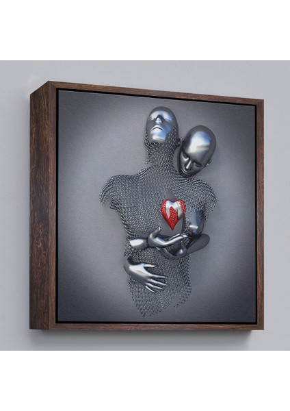 Çerçeveli Aşk Sanatı, 3D Efekti Gümüş Insan, Gri ve Gümüş Metalik Efektli Kanvas TABLO-5353 fiyatları