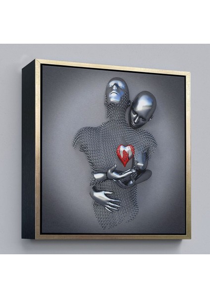 Çerçeveli Aşk Sanatı, 3D Efekti Gümüş Insan, Gri ve Gümüş Metalik Efektli Kanvas TABLO-5353 modelleri