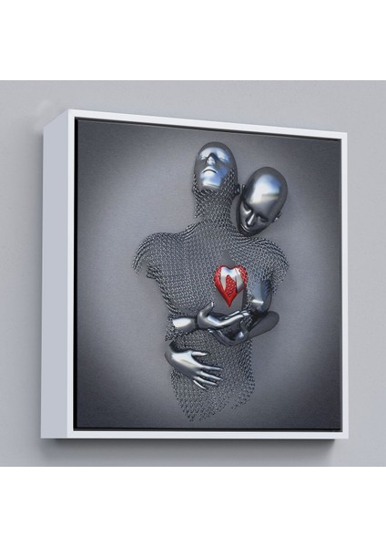 Çerçeveli Aşk Sanatı, 3D Efekti Gümüş Insan, Gri ve Gümüş Metalik Efektli Kanvas TABLO-5353 fırsatları