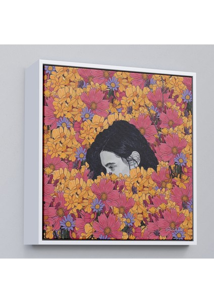 Çerçeveli Çiçekler Arasındaki Kadın TABLOSU-8319 fırsatları