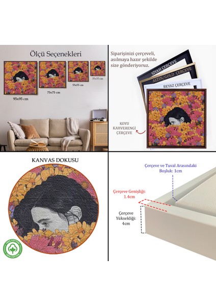 Çerçeveli Çiçekler Arasındaki Kadın TABLOSU-8319 indirimleri