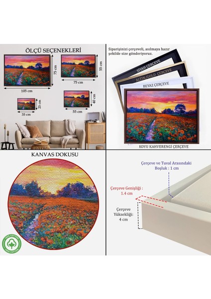 Çerçeveli Haşhaş Tarlasının Yağlı Boya TABLOSU-1211 indirimleri