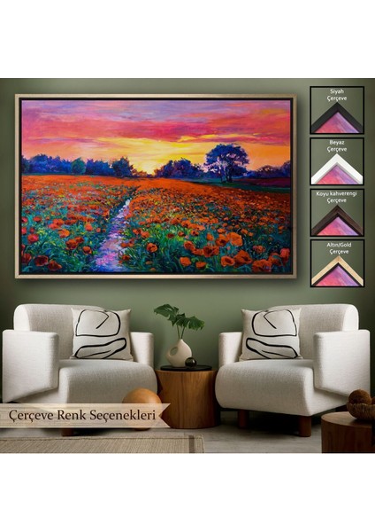 Çerçeveli Haşhaş Tarlasının Yağlı Boya TABLOSU-1211