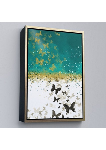Çerçeveli Altın ve Siyah Kelebekler Duvar TABLOSU-6009 fiyatları