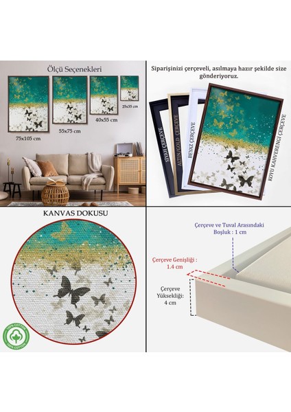 Çerçeveli Altın ve Siyah Kelebekler Duvar TABLOSU-6009 indirimleri