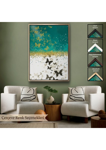 Çerçeveli Altın ve Siyah Kelebekler Duvar TABLOSU-6009