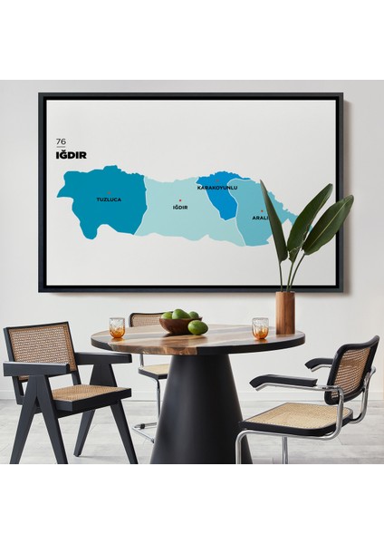 Çerçeveli Iğdır Ili ve Ilçeler Haritası Dekoratif Kanvas TABLO-1359