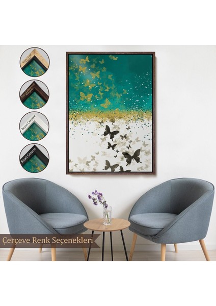 Çerçeveli Altın ve Siyah Kelebekler Duvar TABLOSU-6009