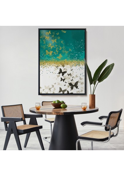 Çerçeveli Altın ve Siyah Kelebekler Duvar TABLOSU-6009