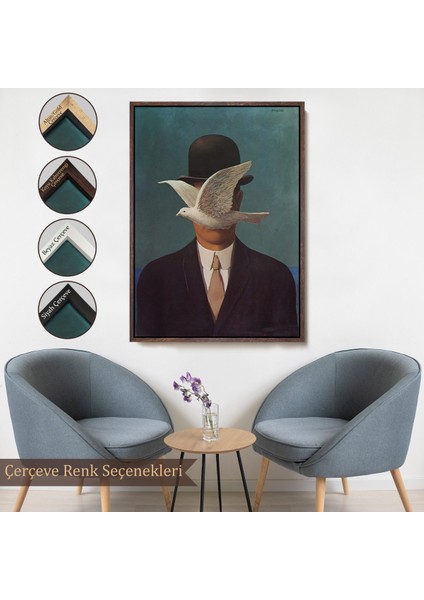 Çerçeveli Rene Magritte Melon Şapkalı Adam Sürreal Duvar TABLOSU-6210