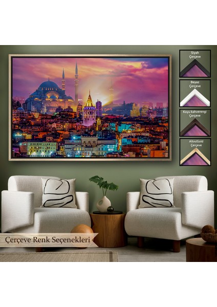 Çerçeveli Galata Kulesi Sultan Ahmet Camii ve Şehir Manzara TABLOSU-6514