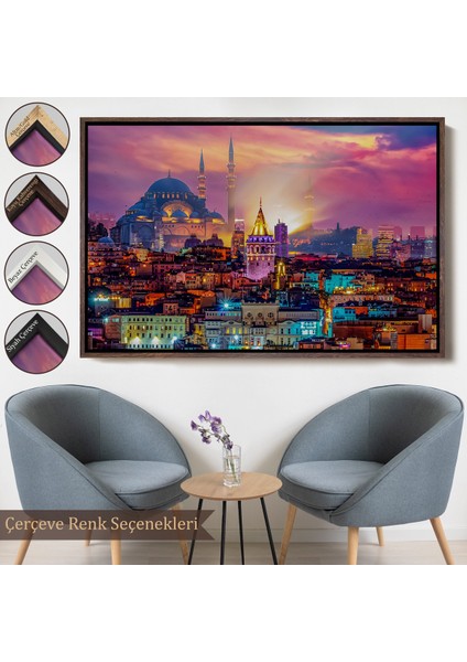 Çerçeveli Galata Kulesi Sultan Ahmet Camii ve Şehir Manzara TABLOSU-6514