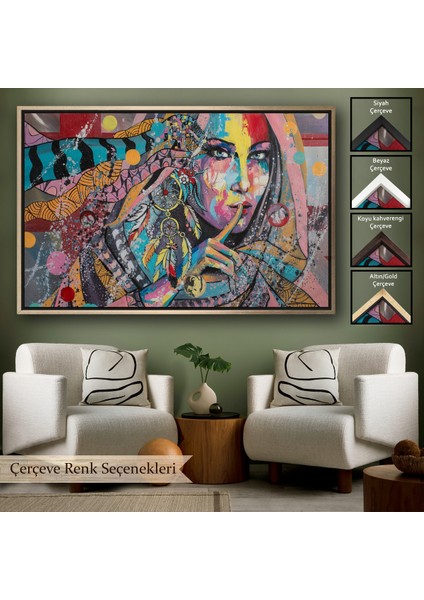 Çerçeveli Koruyucu Kız Portresi Yağlıboya Görünüm Dekoratif Kanvas Duvar TABLOSU-3469