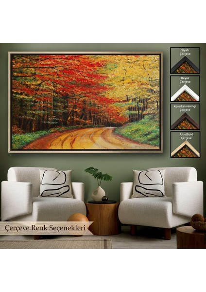 Çerçeveli Orman Yolu Yağlıboya Görünüm Dekoratif Kanvas Duvar TABLOSU-3764