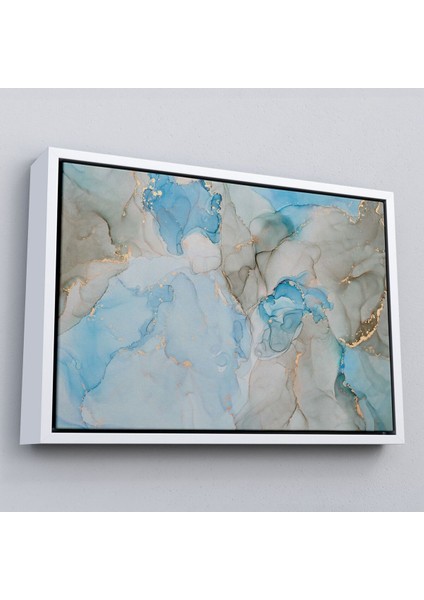 Çerçeveli Mürekkep ve Alkol Elementleri Ile Mermer Deseni Verilmiş Kanvas TABLO-5049