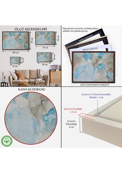 Çerçeveli Mürekkep ve Alkol Elementleri Ile Mermer Deseni Verilmiş Kanvas TABLO-5049 indirimleri