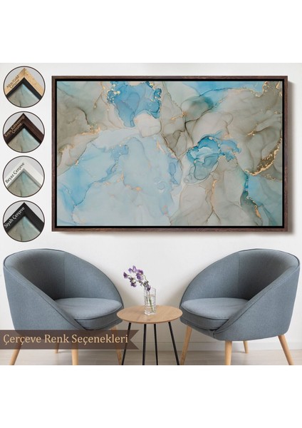 Çerçeveli Mürekkep ve Alkol Elementleri Ile Mermer Deseni Verilmiş Kanvas TABLO-5049