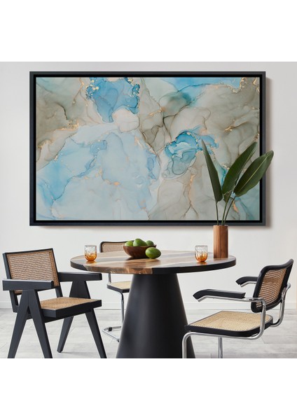 Çerçeveli Mürekkep ve Alkol Elementleri Ile Mermer Deseni Verilmiş Kanvas TABLO-5049