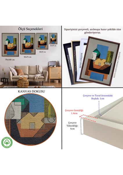 Çerçeveli Pablo Picasso - Gitar, Şişe ve Meyve Kase TABLOSU-7317 indirimleri