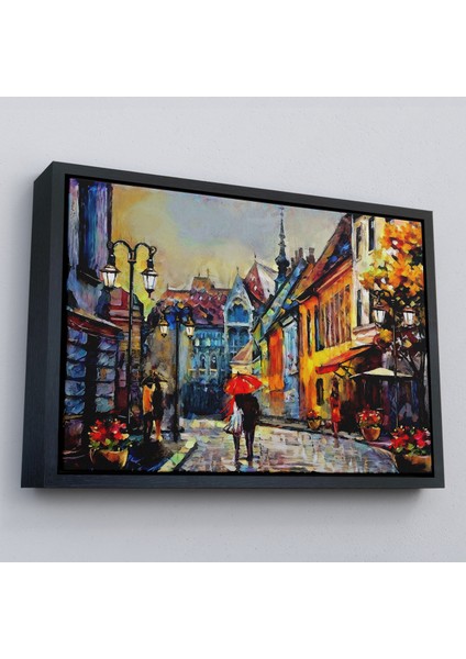 Çerçeveli Macaristan Budapeşte Sokak Manzarası Yağlıboya Görünüm TABLO-3547
