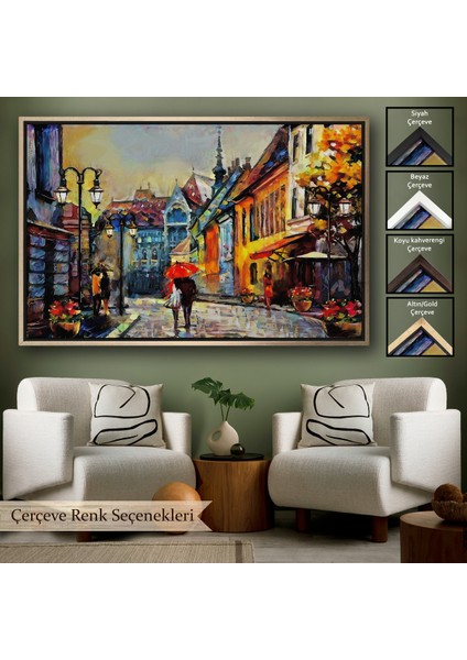 Çerçeveli Macaristan Budapeşte Sokak Manzarası Yağlıboya Görünüm TABLO-3547