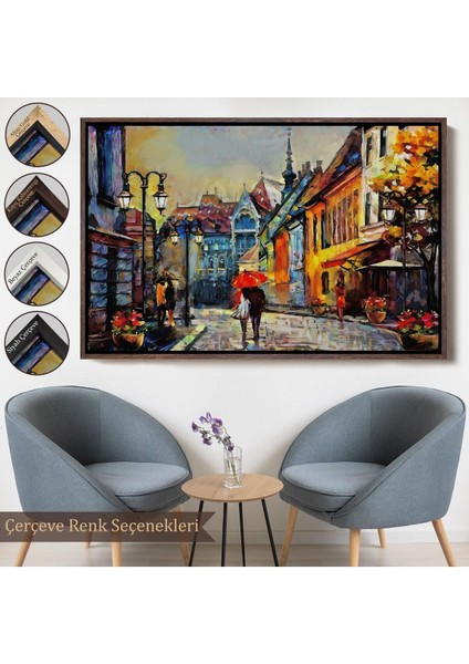 Çerçeveli Macaristan Budapeşte Sokak Manzarası Yağlıboya Görünüm TABLO-3547