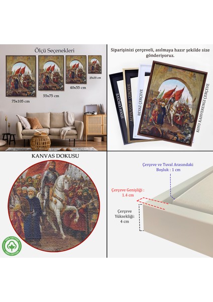Çerçeveli Fausto Zonaro Fatih Sultan Mehmet Istanbul'a Girerken Kanvas TABLO-5298 indirimleri