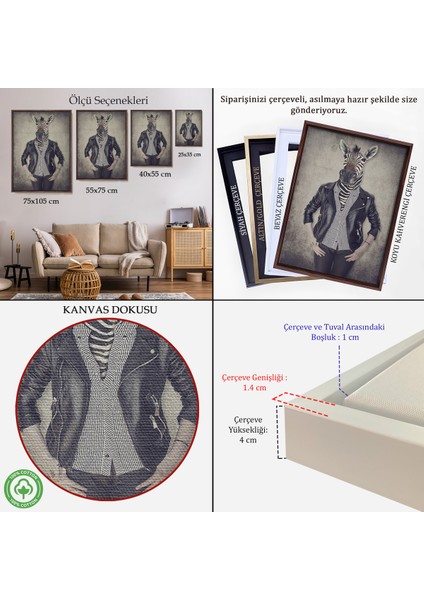 Çerçeveli Zebra Kafalı Insan Kanvas TABLO-4982 fırsatları