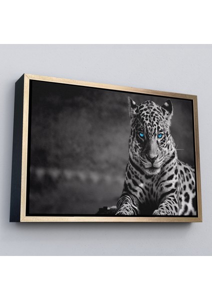 Çerçeveli Mavi Gözlü Leopar Dekoratif Kanvas TABLO-1162