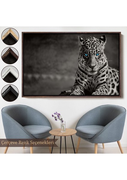 Çerçeveli Mavi Gözlü Leopar Dekoratif Kanvas TABLO-1162