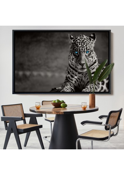 Çerçeveli Mavi Gözlü Leopar Dekoratif Kanvas TABLO-1162