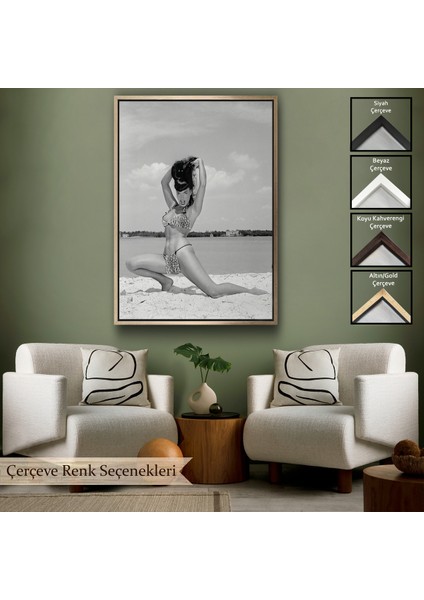 Çerçeveli Leopar Bikinili Bettie Page Duvar TABLOSU-6053