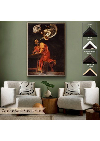 Çerçeveli Caravaggio - Aziz Matta ve Melek Tablosu - Saint Matthew And The ANGEL-7388