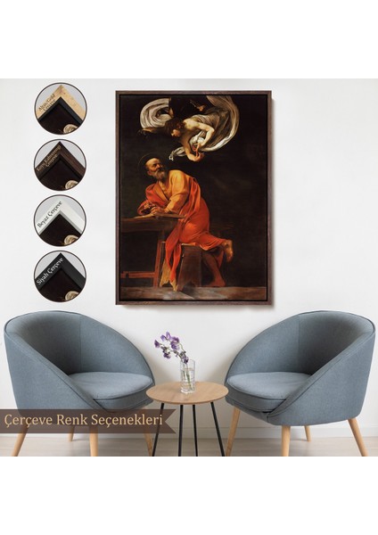 Çerçeveli Caravaggio - Aziz Matta ve Melek Tablosu - Saint Matthew And The ANGEL-7388