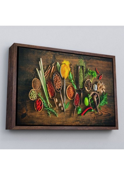 Çerçeveli Mutfak Kesme Tahtası Üzerinde Baharatlar Kanvas TABLO-3586 fiyatları