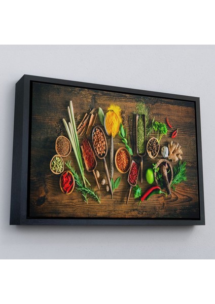 Çerçeveli Mutfak Kesme Tahtası Üzerinde Baharatlar Kanvas TABLO-3586 fırsatları