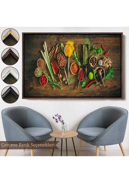 Çerçeveli Mutfak Kesme Tahtası Üzerinde Baharatlar Kanvas TABLO-3586