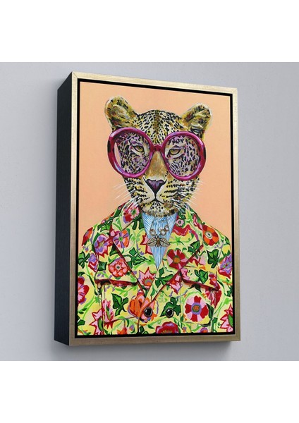 Çerçeveli Kokoş Leopar, Çiçek Taçlı Sosyetik Leopar Tablosu -6325 fiyatları