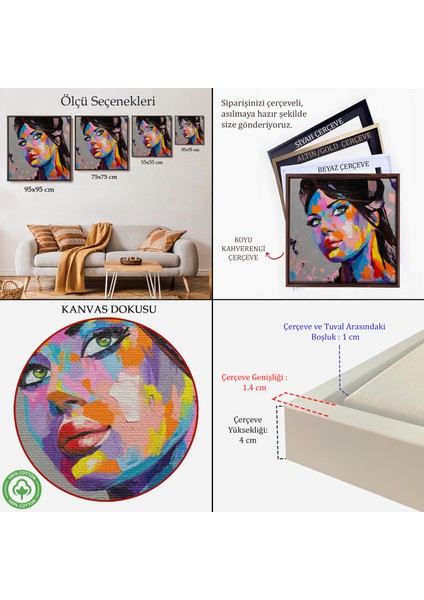 Çerçeveli Güzel Kadın Yağlıboya Görünüm Dekoratif Kanvas Duvar TABLOSU-5834 indirimleri