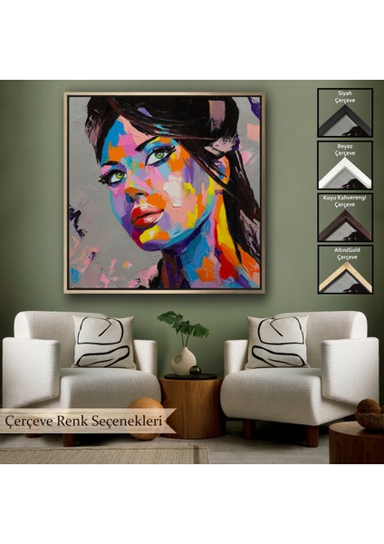 Çerçeveli Güzel Kadın Yağlıboya Görünüm Dekoratif Kanvas Duvar TABLOSU-5834