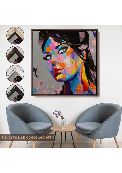 Çerçeveli Güzel Kadın Yağlıboya Görünüm Dekoratif Kanvas Duvar TABLOSU-5834