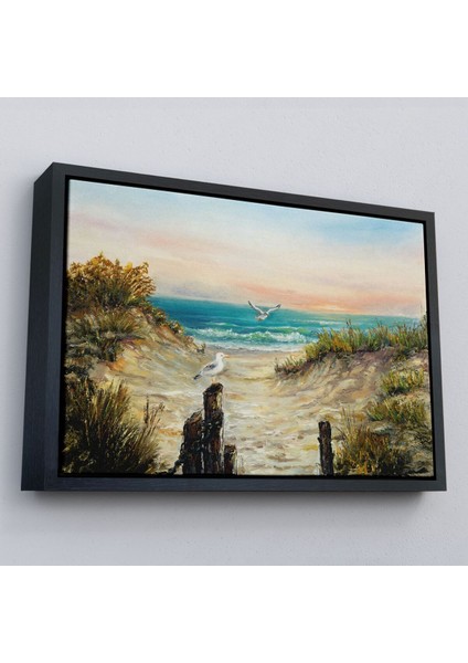 Çerçeveli Kumsaldan Okyanusa Bir Yol Yağlıboya Görünüm Dekoratif Kanvas Duvar TABLOSU-3665